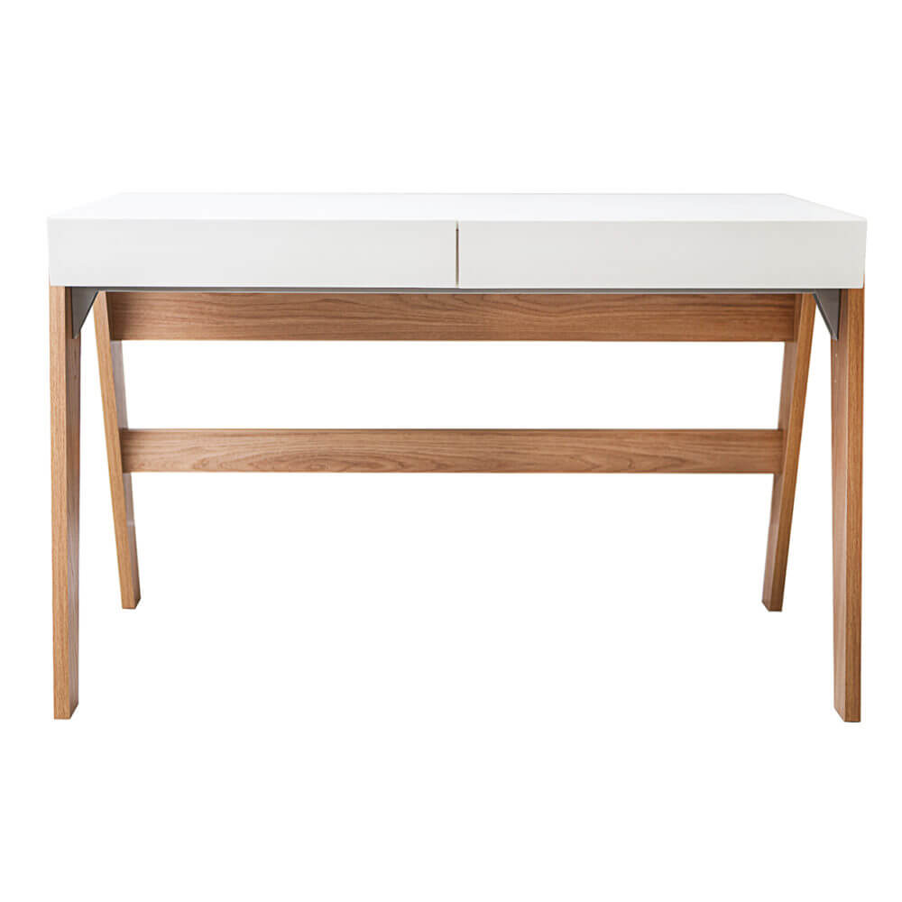 Contemporary 49" white and brown desk with 2 drawers made from MDP wood