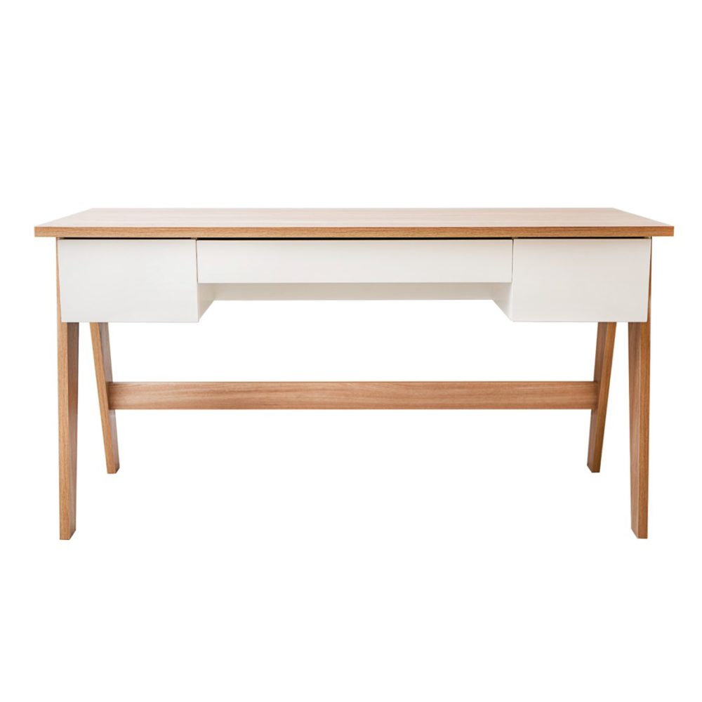 Estela Desk 2 Contemporary 59" white and brown desk with 3 drawers made from MDP wood
