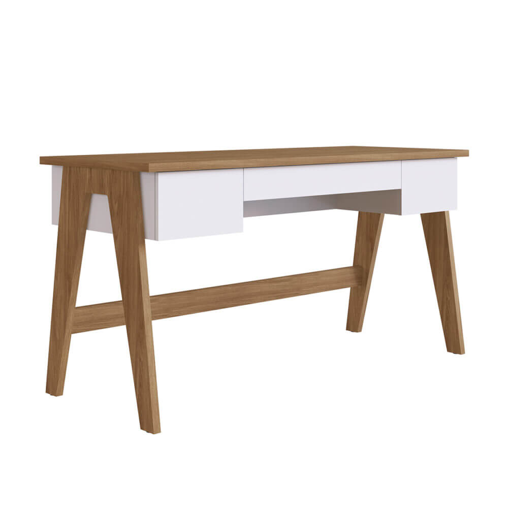 Estela Desk 3 Contemporary 59" white and brown desk with 3 drawers made from MDP wood