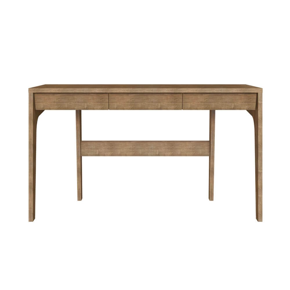 54" Wood Brown Mid century modern Desk with 3 drawers made from MDP Wood