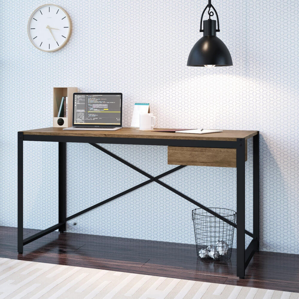 Tiago Desk 1 54" Long Industrial Desk made of Wood and Steel Legs with 1 drawer