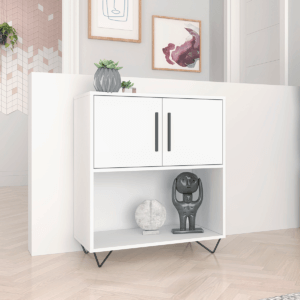 Modern White Cabinet made from MDP wood and black steel modern legs and handles