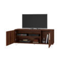 Modern Brown TV Stand with intern storage made from MDP wood and silvery steel modern legs and handles