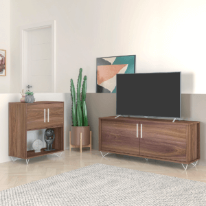 Modern Brown TV Stand and Cabinet made from MDP wood and silvery steel modern legs