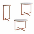 Modern white 3 table set with steel coppery legs forming an X