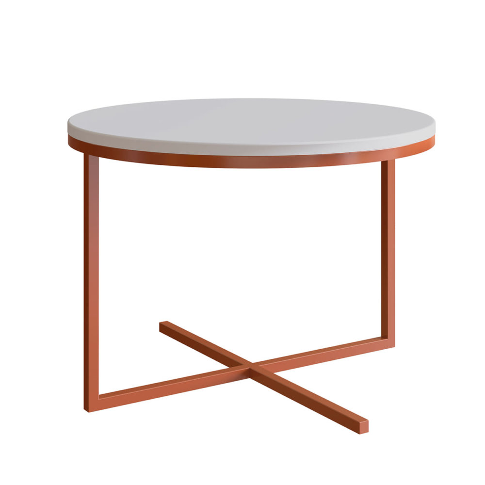 Modern White Coffee Table with steel coppery legs forming an X