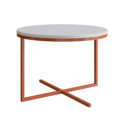 Modern White Coffee Table with steel coppery legs forming an X