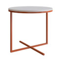 Modern White End Table with steel coppery legs forming an X