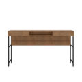 54" Industrial Desk made of wood and steel black legs with 2 drawers and 1 open storage area front view