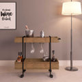 27813_Mateus Bar Cart_01 Industrial Style Bar Cart Made of MDP wood and black steel legs with wheels