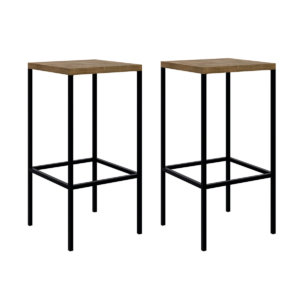 2 squared high industrial style bar stools. Made of MDP Wood and black steel legs