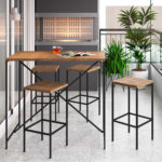High industrial style bar stools and counter height table. Made of MDP Wood and black steel legs in a balcony