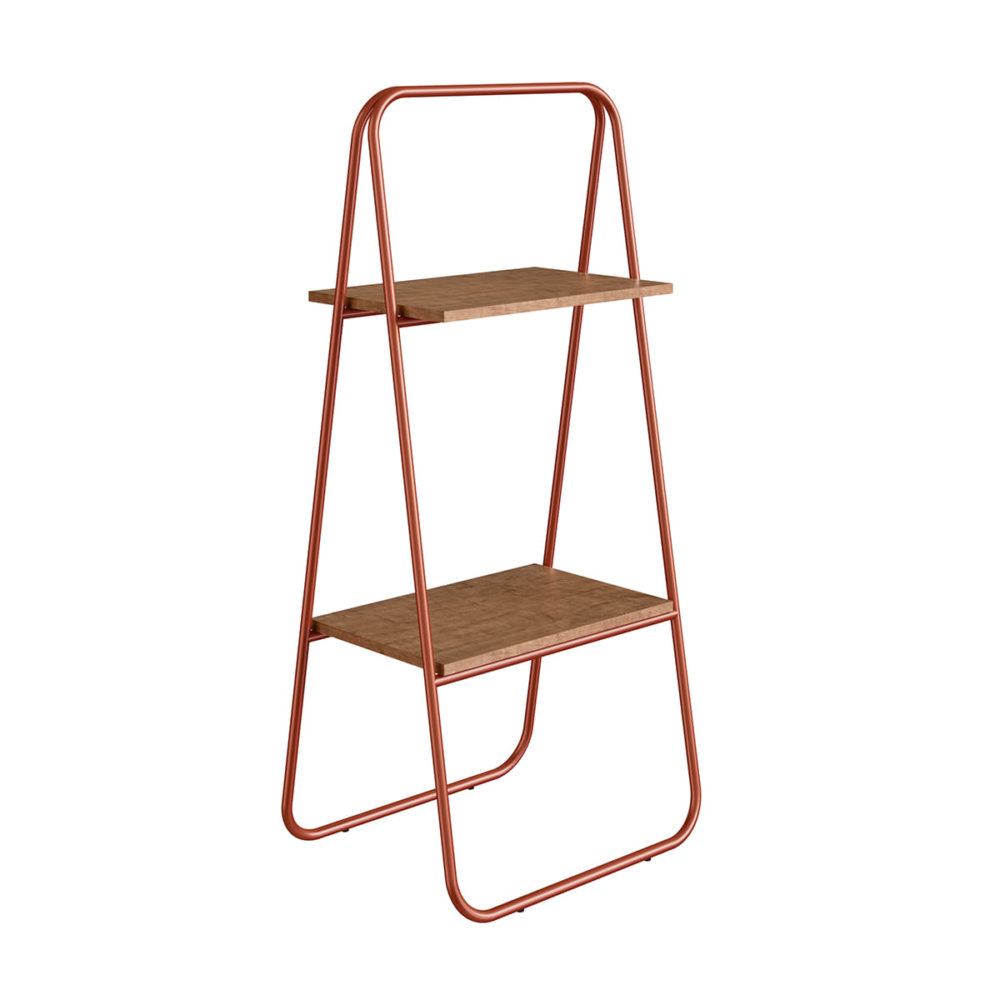 27866 Nathalia Organizer-2 Industrial Ladder Style Decorative Organizer with 2 shelves. Made of Coppery steel pipe and wood