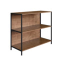 Low industrial style bookcase with 2 shelves made from wood and black steel frame