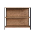 Low industrial style bookcase with 2 shelves made from wood and black steel frame