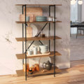 Large industrial bookcase or kitchen shelves with 4 shelves made from wood and black steel frame