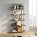 Large industrial bookcase or kitchen shelves with 5 shelves made from wood and coppery steel frame