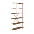 Large industrial bookcase or kitchen shelves with 5 shelves made from wood and coppery steel frame