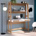 Flavia Desk_1 Modern White and Brown Wood Ladder Desk with shelves and 2 drawers