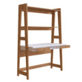 Flavia Desk_3 Modern White and Brown Wood Ladder Desk with shelves and 2 drawers